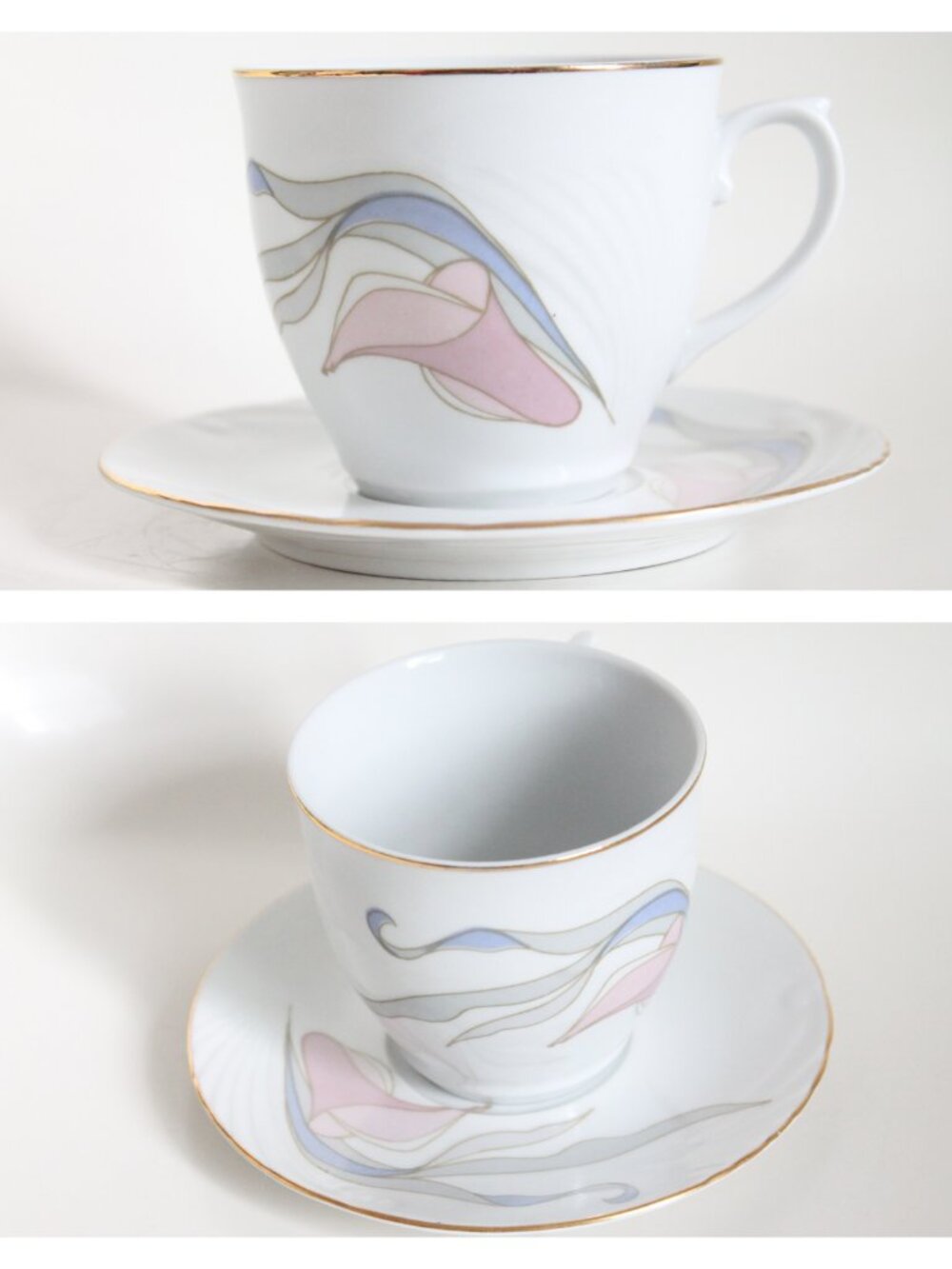 [PORFIN] Calla Lily Porcelain Tea Cup and Saucer (1980s, Romania)